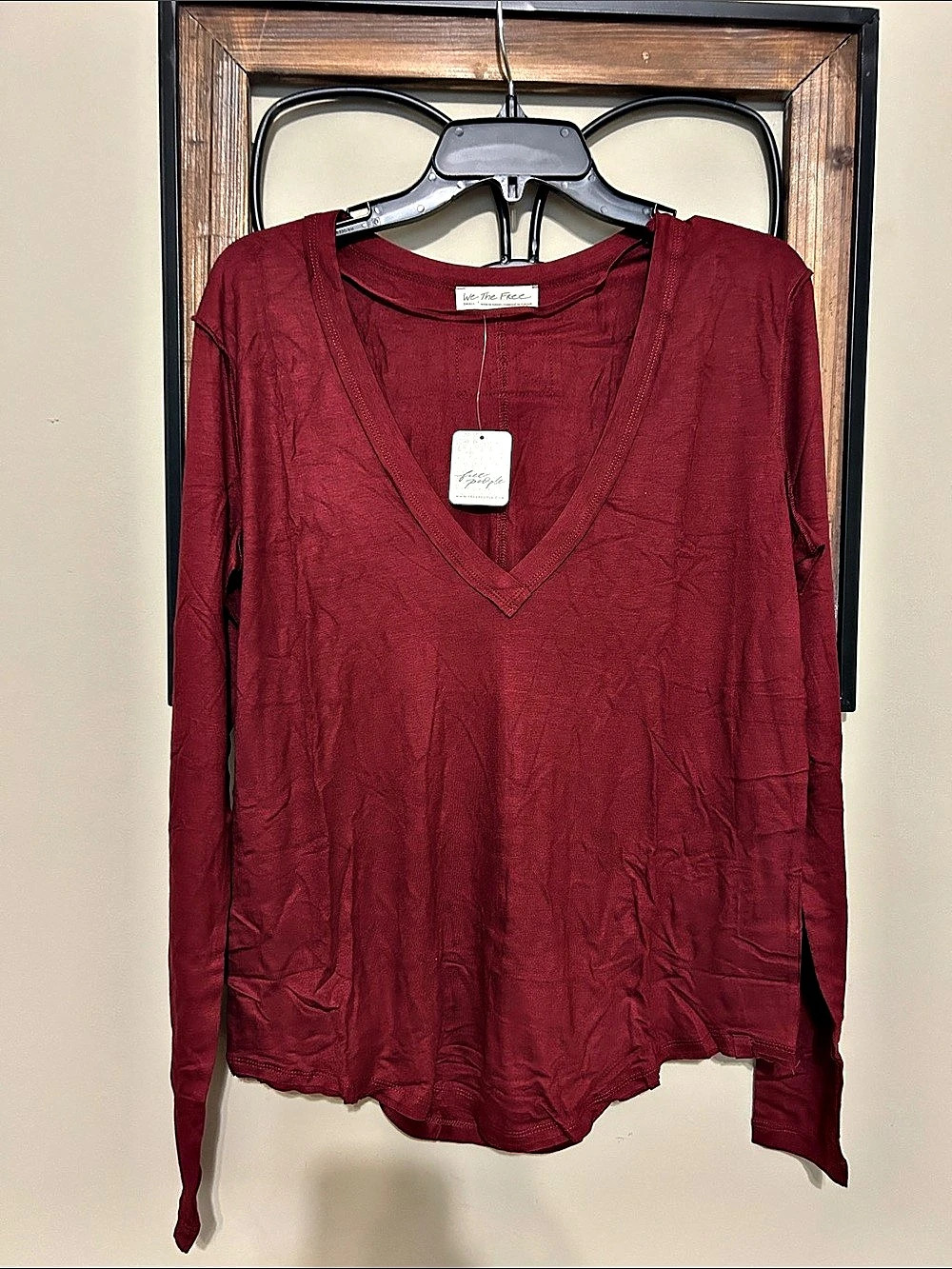 Free People Burgundy Long Sleeve V-Neck Blouse NWT